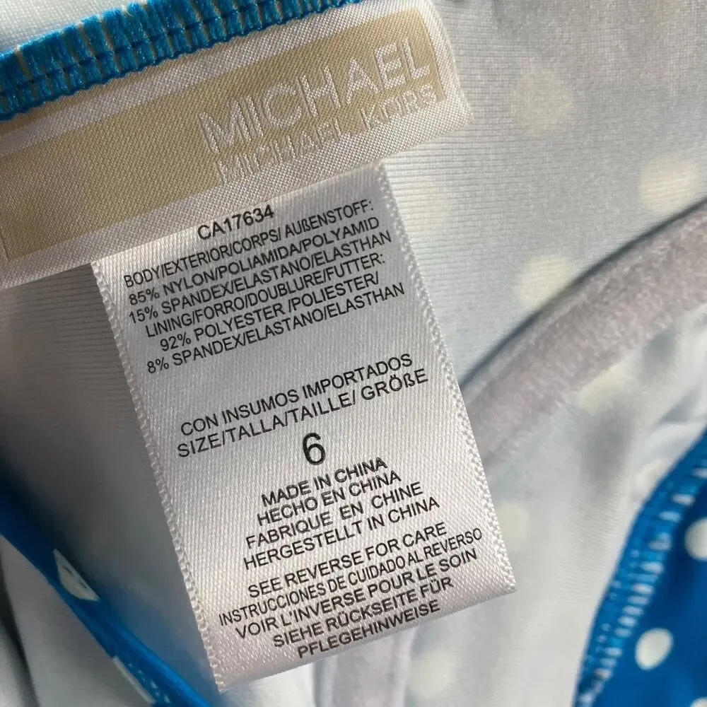 Michael Kors Swimsuit 6 Blue Polka Dot Belted Underwire One Piece Rockabilly Fun
